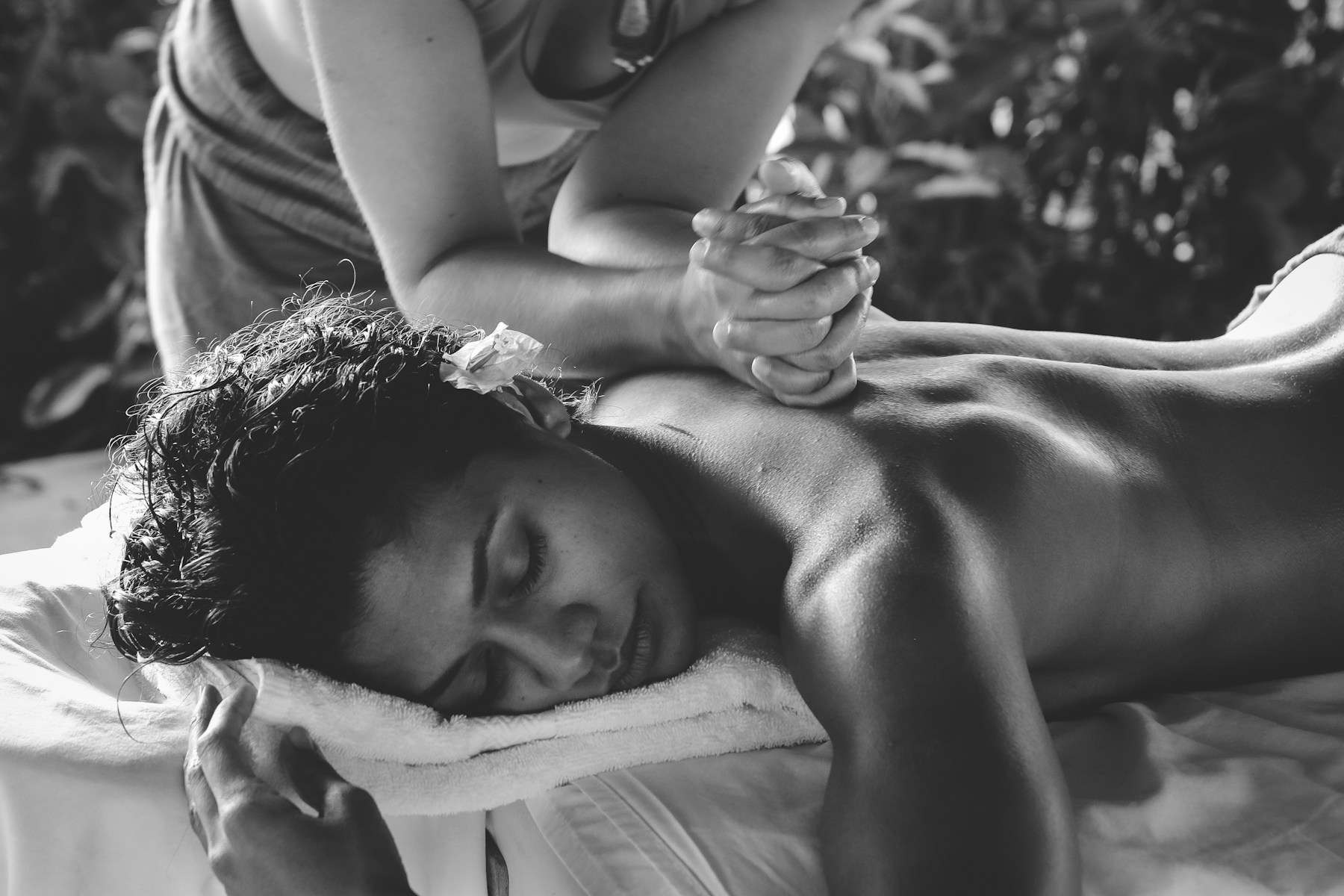 Thai massage technique demonstration